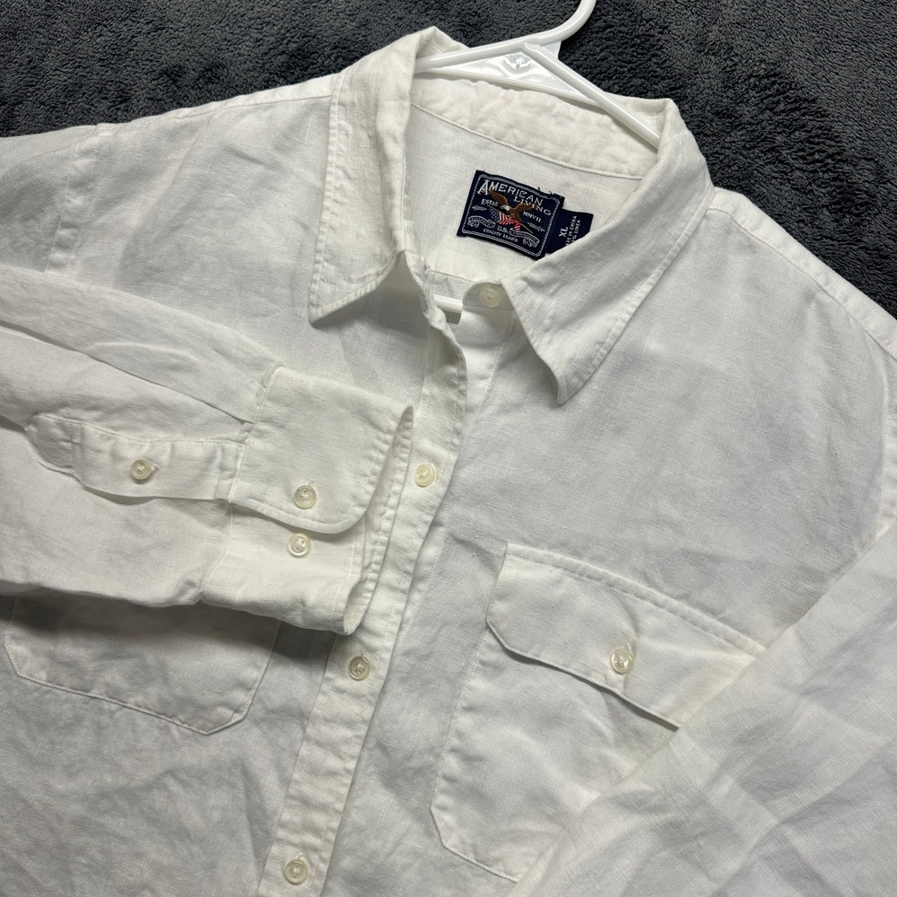 American Living 100% Linen Long Sleeve Roll Tab Button Down Shirt Women's XL